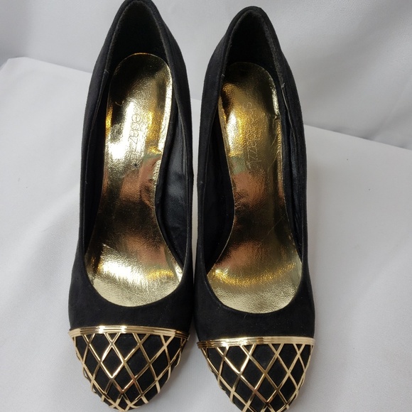 Shoedazzle Hanne Black Suede Shoes w/ Gold sz 6.5 - Picture 2 of 6